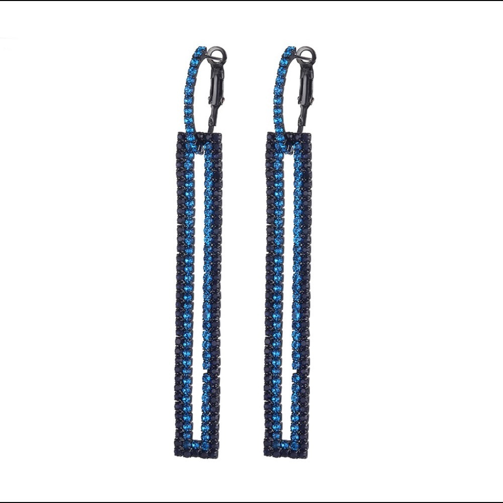 Blue Rhinestones Earrings - Picture 2 of 8